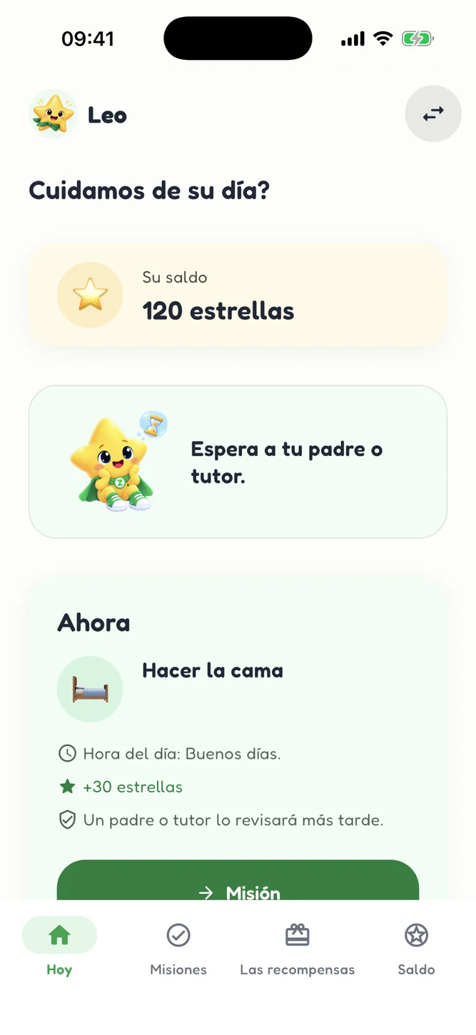 Captura real de la pantalla infantil de Zeni