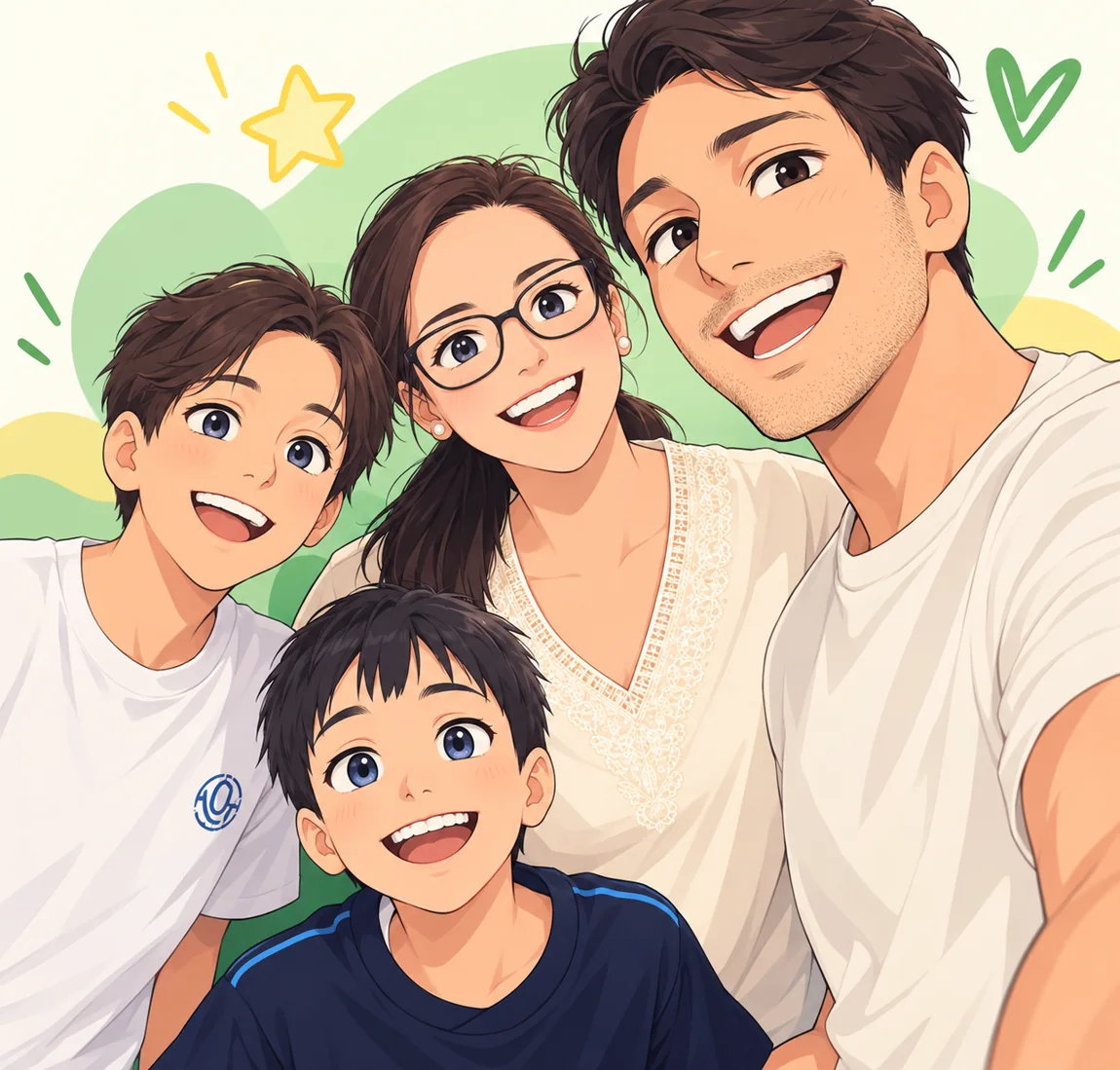 Ilustração dos quatro integrantes da família que criou o Zeni